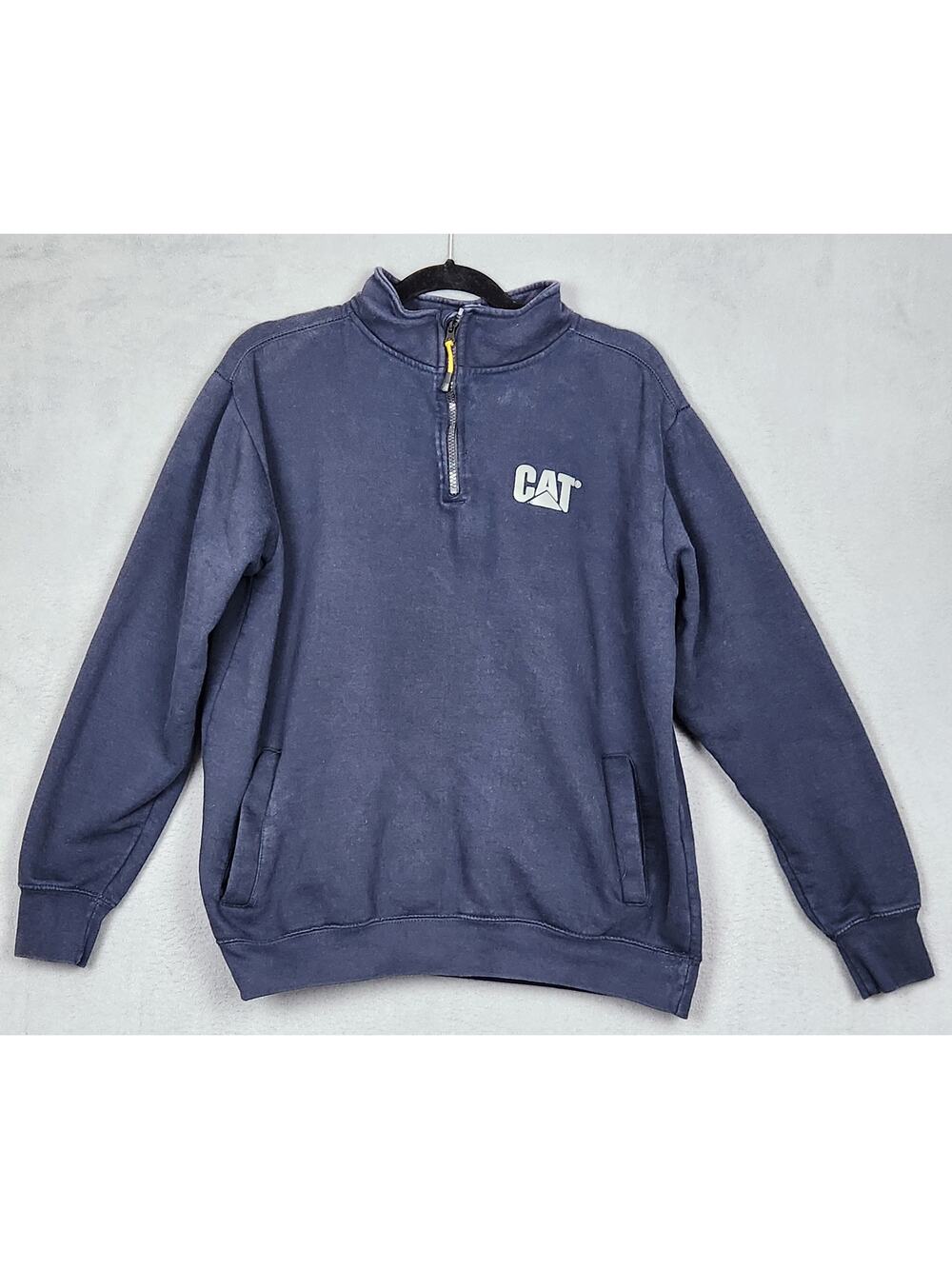 CAT Caterpillar Canyon 1/4 Zip Sweatshirt Mens XL Blue Navy Work Wear Pockets